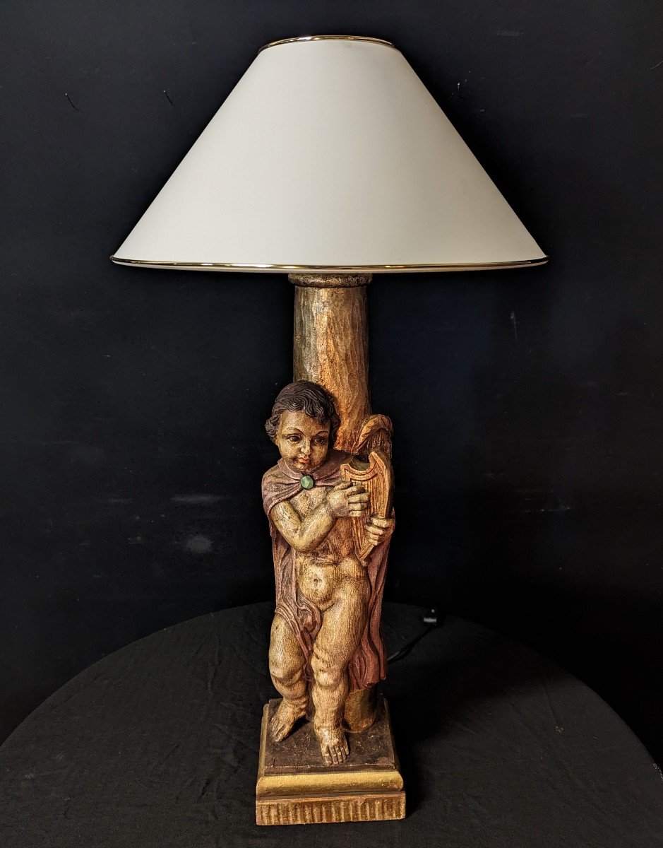 Angelot Decor Lamp In Polychromed Wood
