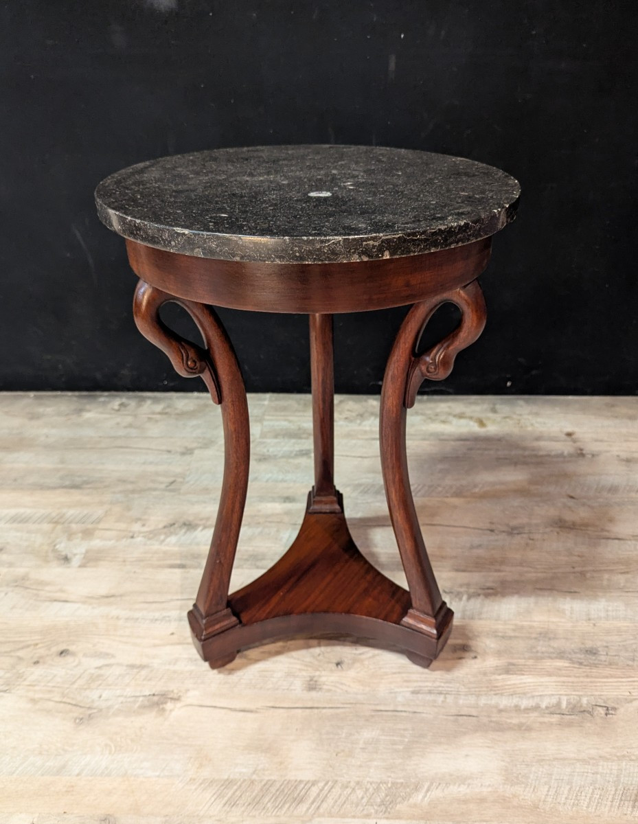 Empire Style Tripod Pedestal Table In Mahogany With Swan Neck Legs