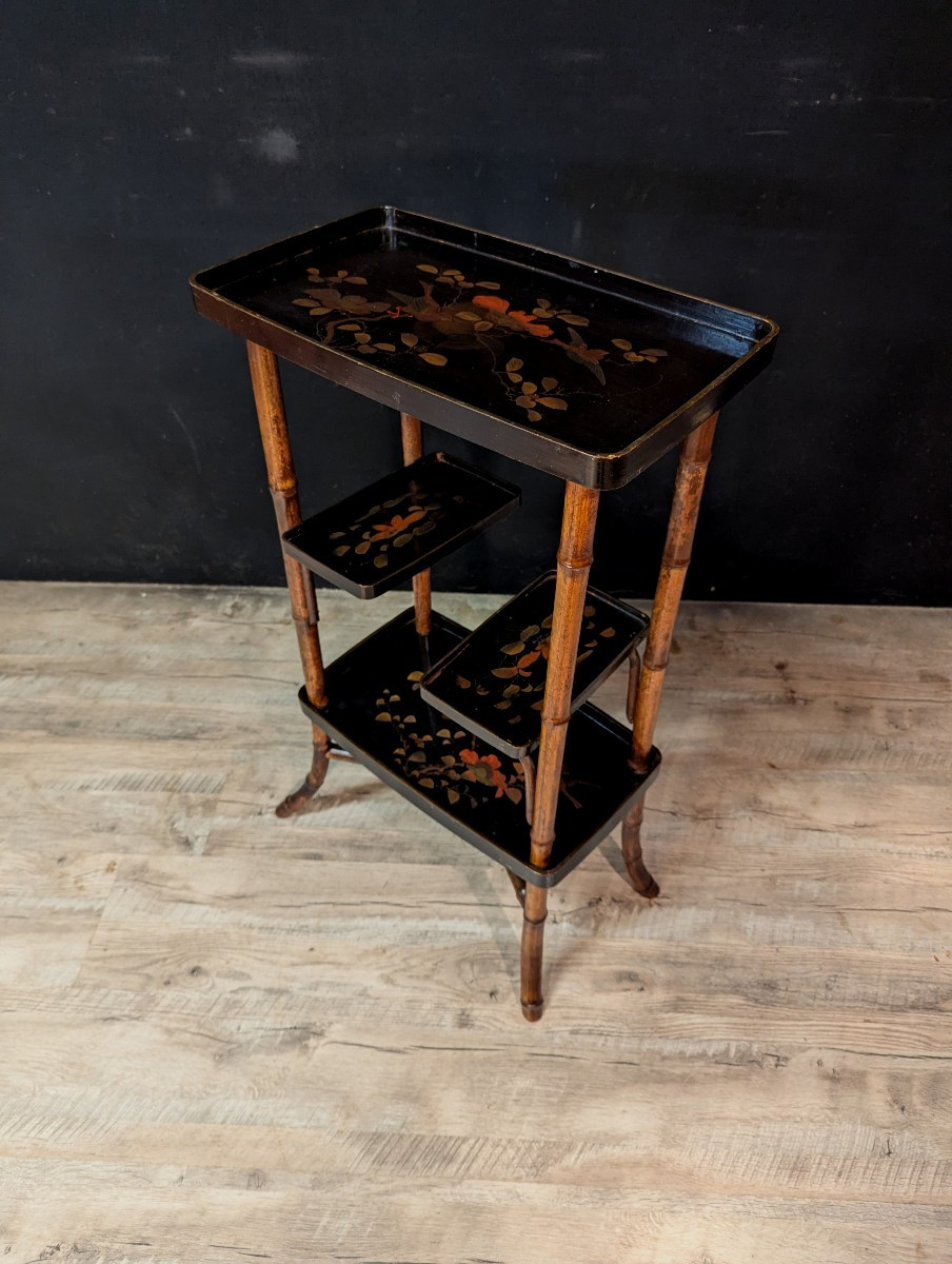 Petite étagère ou table d’appoint en bambou et laque de Chine-photo-3