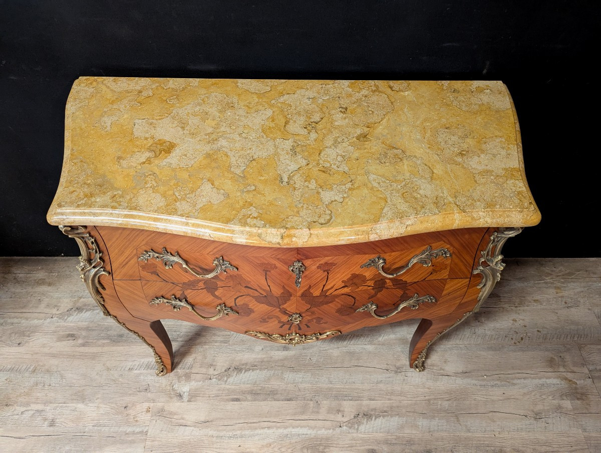 Louis XV Style Chest Of Drawers In Marquetry And Its Pair Of Matching Bedside Tables-photo-4