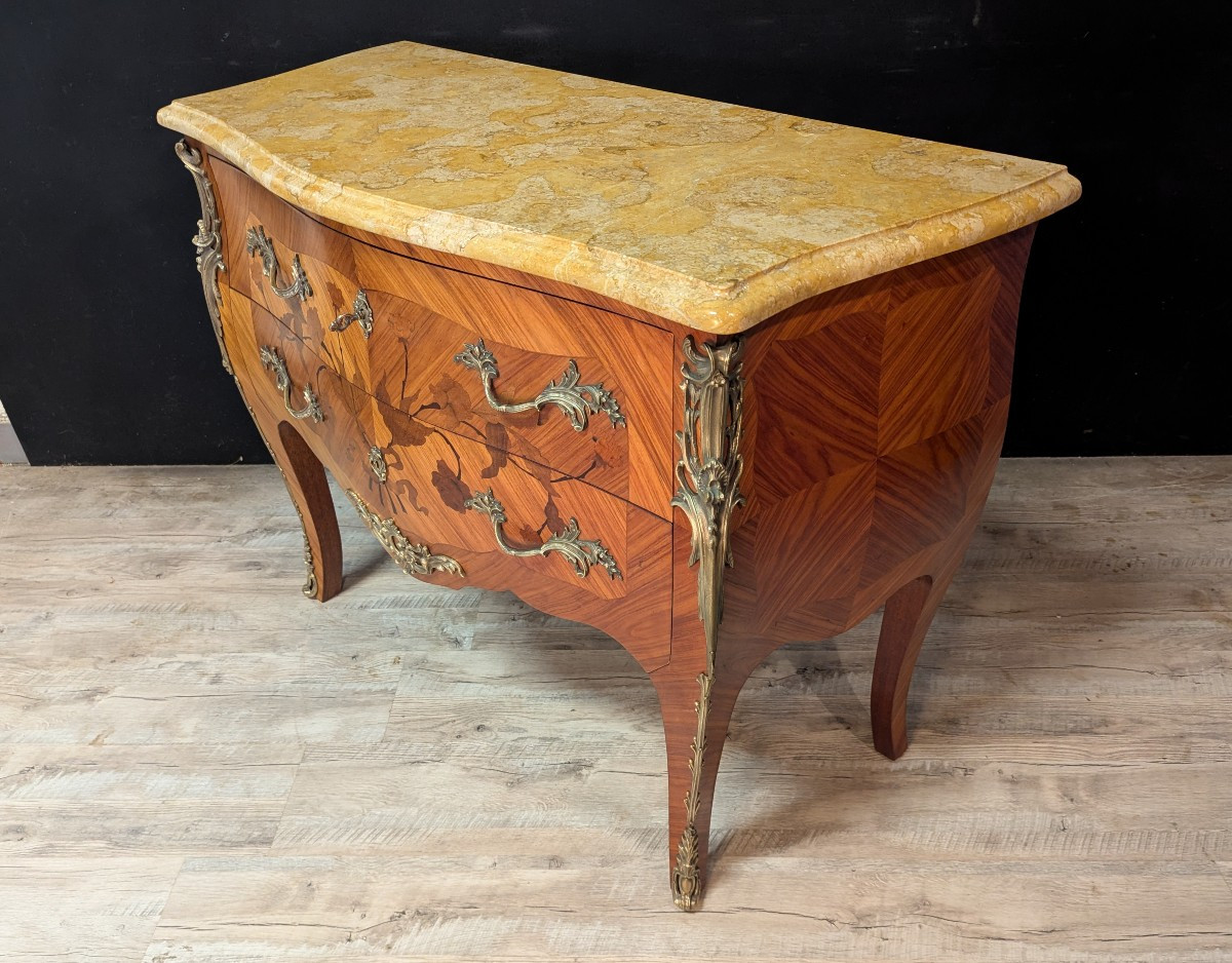 Louis XV Style Chest Of Drawers In Marquetry And Its Pair Of Matching Bedside Tables-photo-2