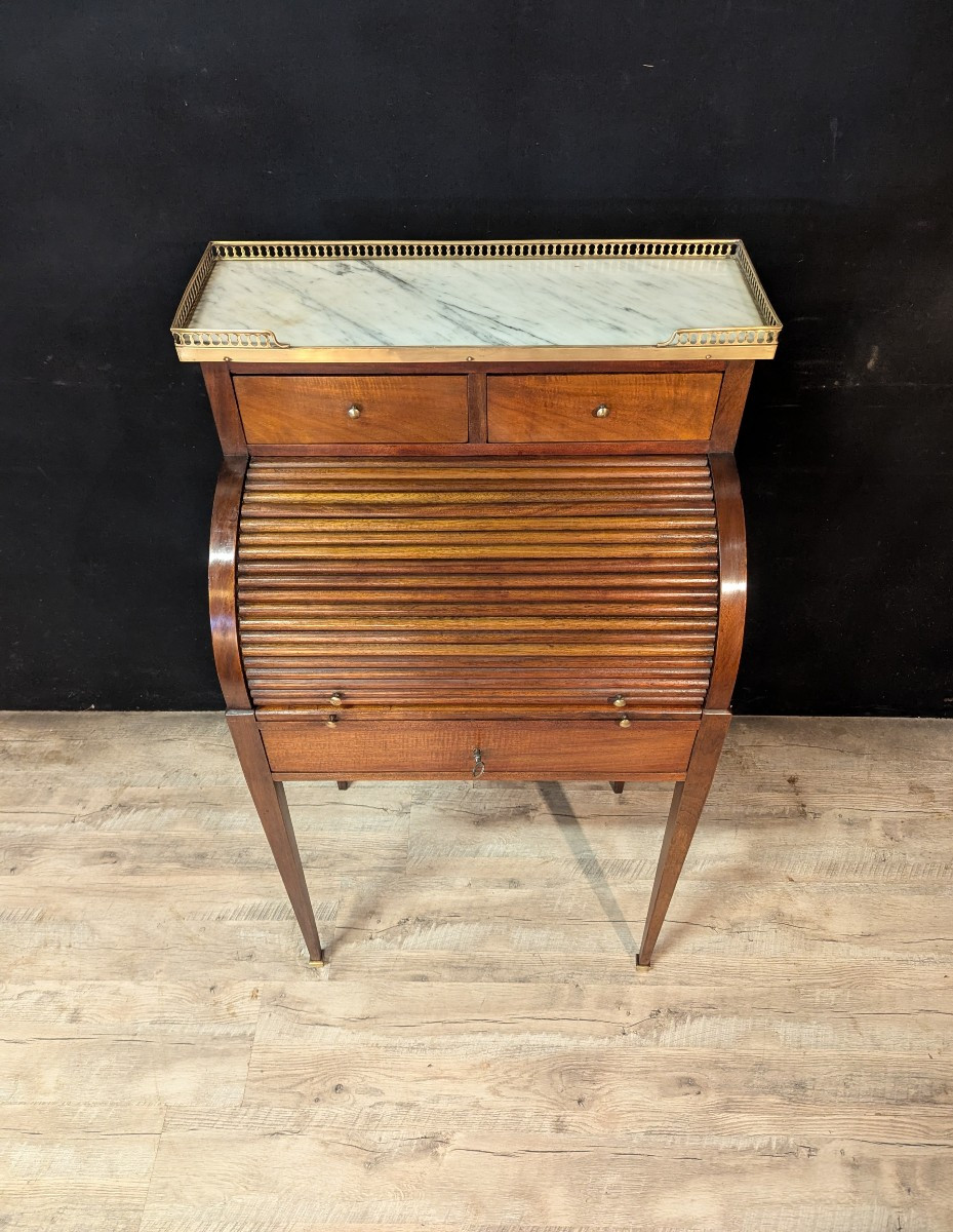 Louis XVI Style Cylinder Desk In Mahogany-photo-2
