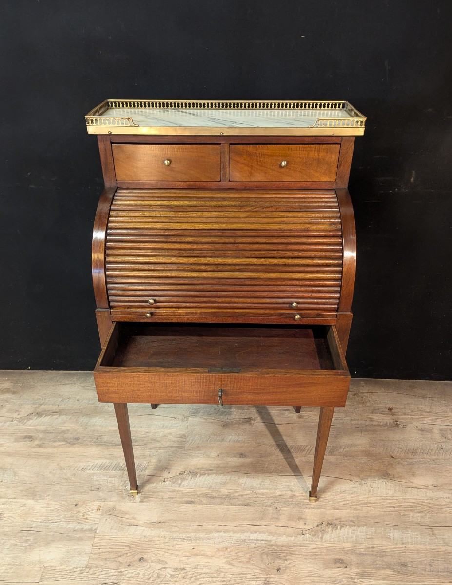 Louis XVI Style Cylinder Desk In Mahogany-photo-3