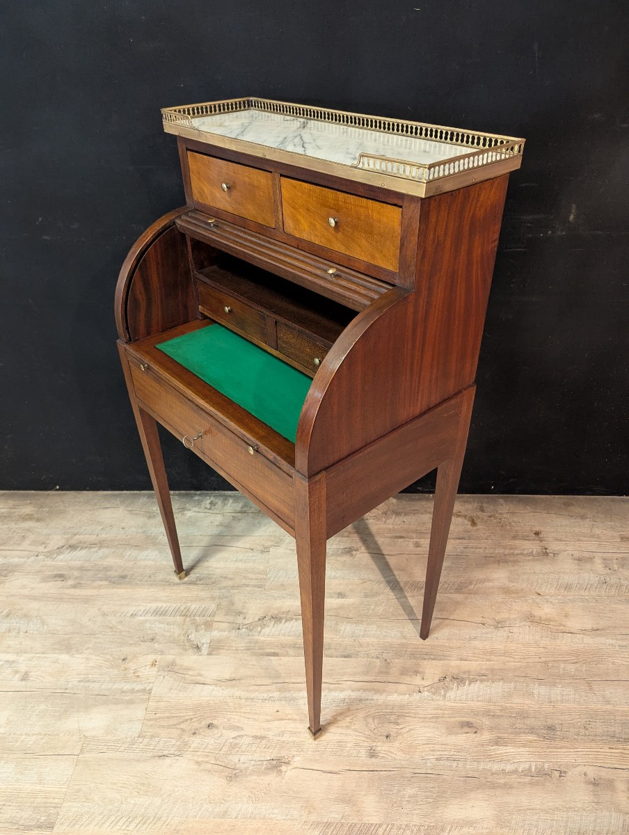 Louis XVI Style Cylinder Desk In Mahogany-photo-3