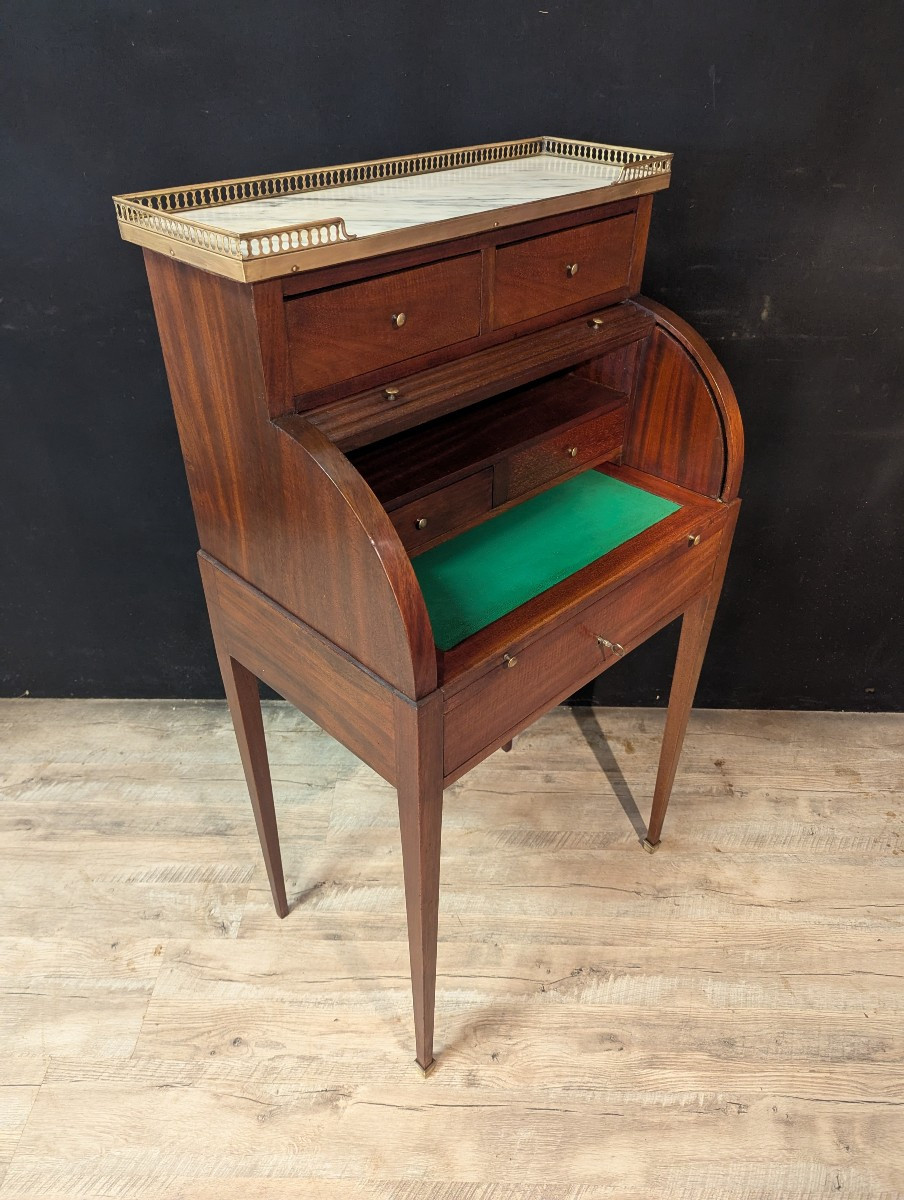 Louis XVI Style Cylinder Desk In Mahogany-photo-4