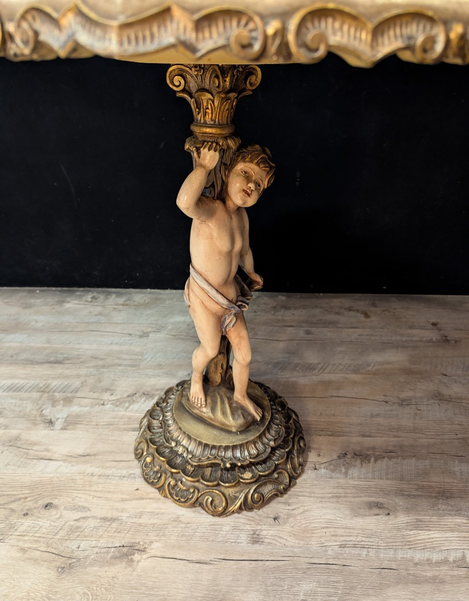 Venetian Pedestal Table In Painted And Polychromed Wood-photo-4