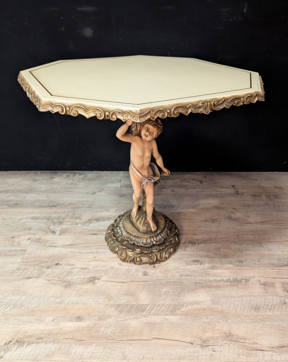 Venetian Pedestal Table In Painted And Polychromed Wood