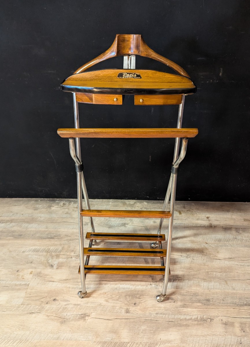 Mahogany Valet Stand With Chrome Trim, 1970s