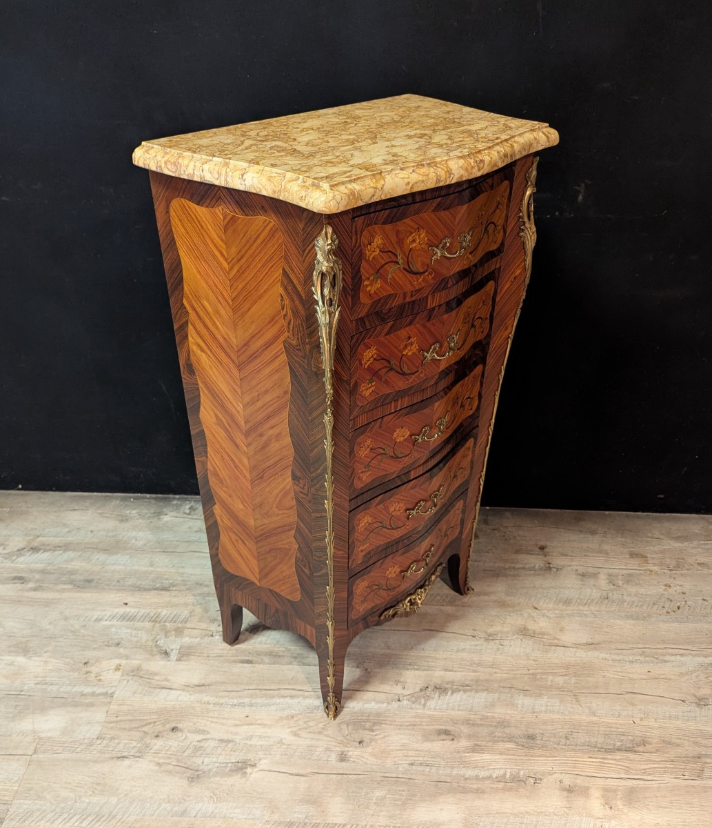 Louis XV Style Marquetry Chest Of Drawers-photo-3