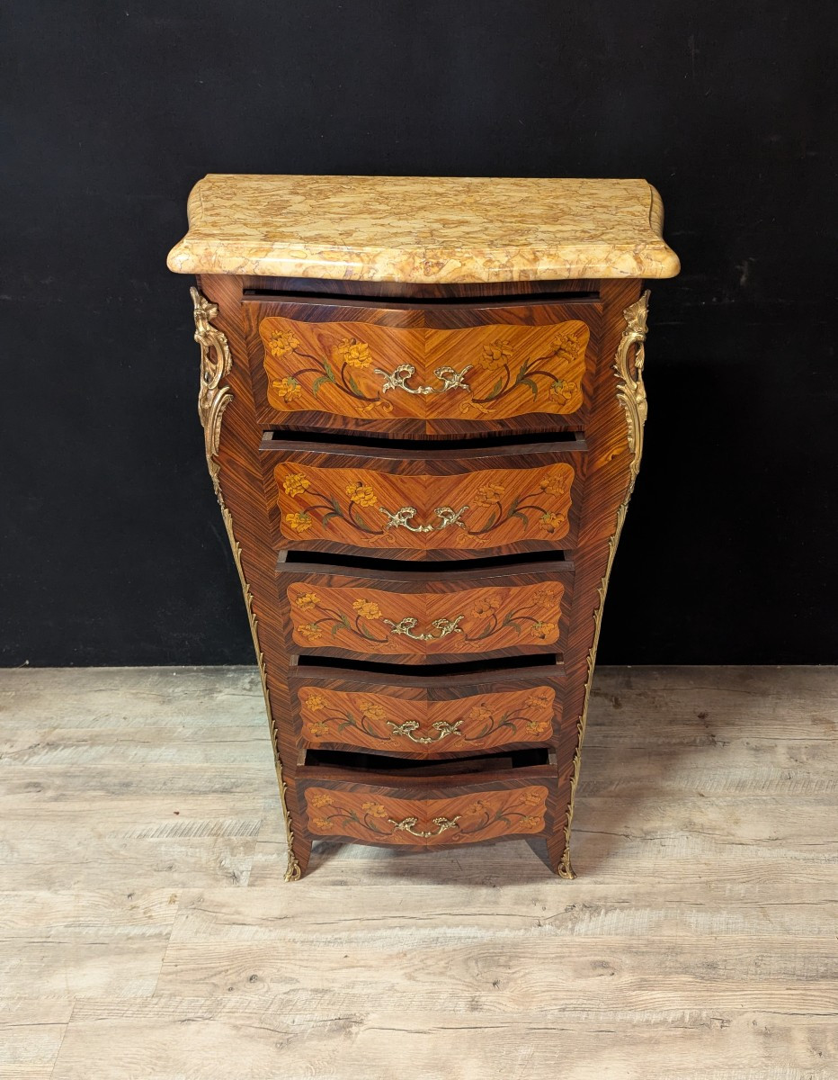 Louis XV Style Marquetry Chest Of Drawers-photo-4