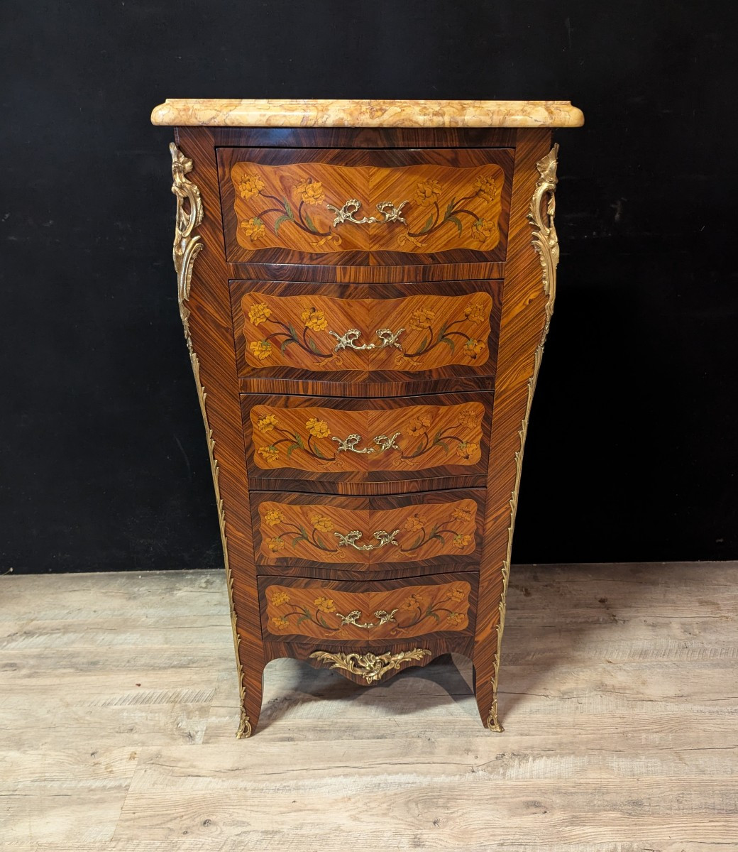 Louis XV Style Marquetry Chest Of Drawers