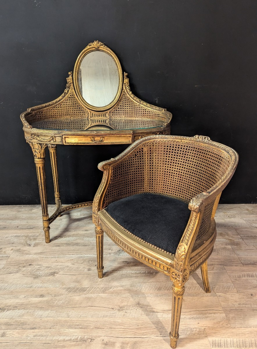 Louis XVI Style Dressing Table And Armchair – 19th Century
