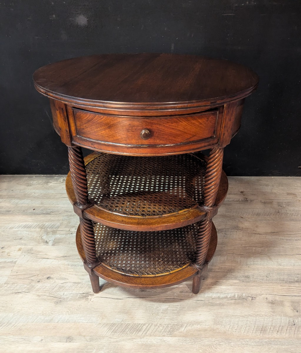 Pair Of Oval Mahogany Pedestal Tables With Caned Shelves – 19th Century-photo-4
