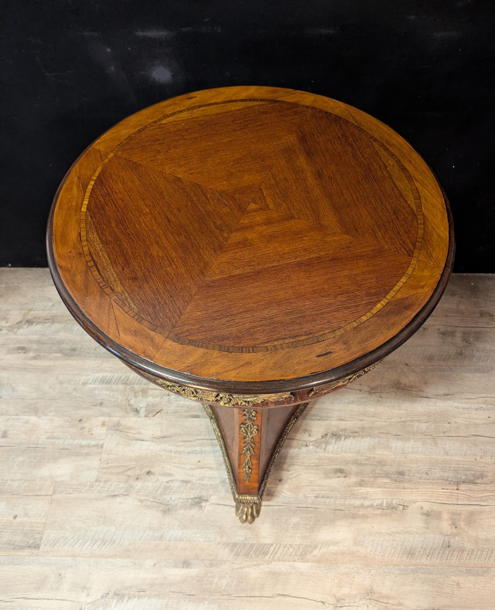 Guéridon circulaire en marqueterie et bronzes style Empire-photo-2