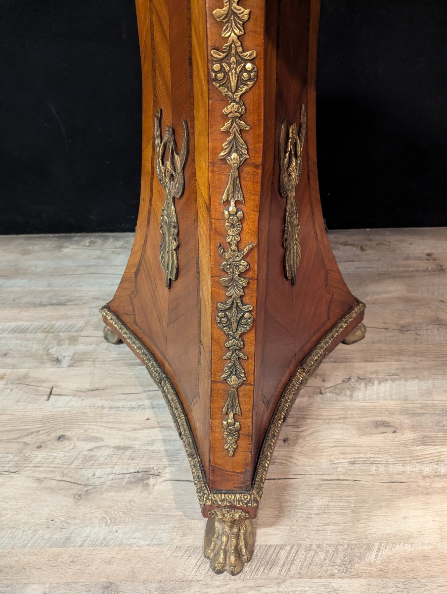 Guéridon circulaire en marqueterie et bronzes style Empire-photo-1