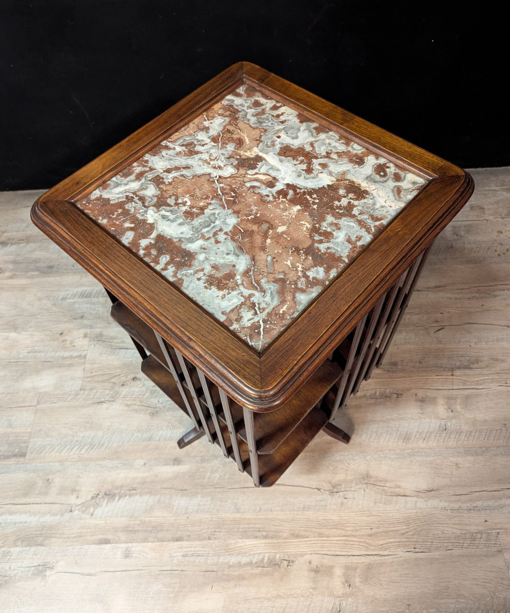 Bibliothèque tournante en noyer ​plateau en marbre-photo-2