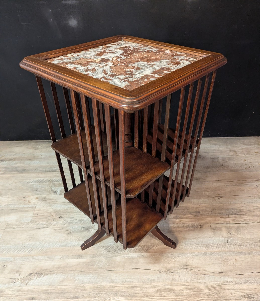 Bibliothèque tournante en noyer ​plateau en marbre-photo-1