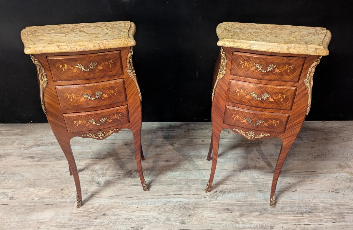 Pair Of Louis XV Style Curved Bedside Tables