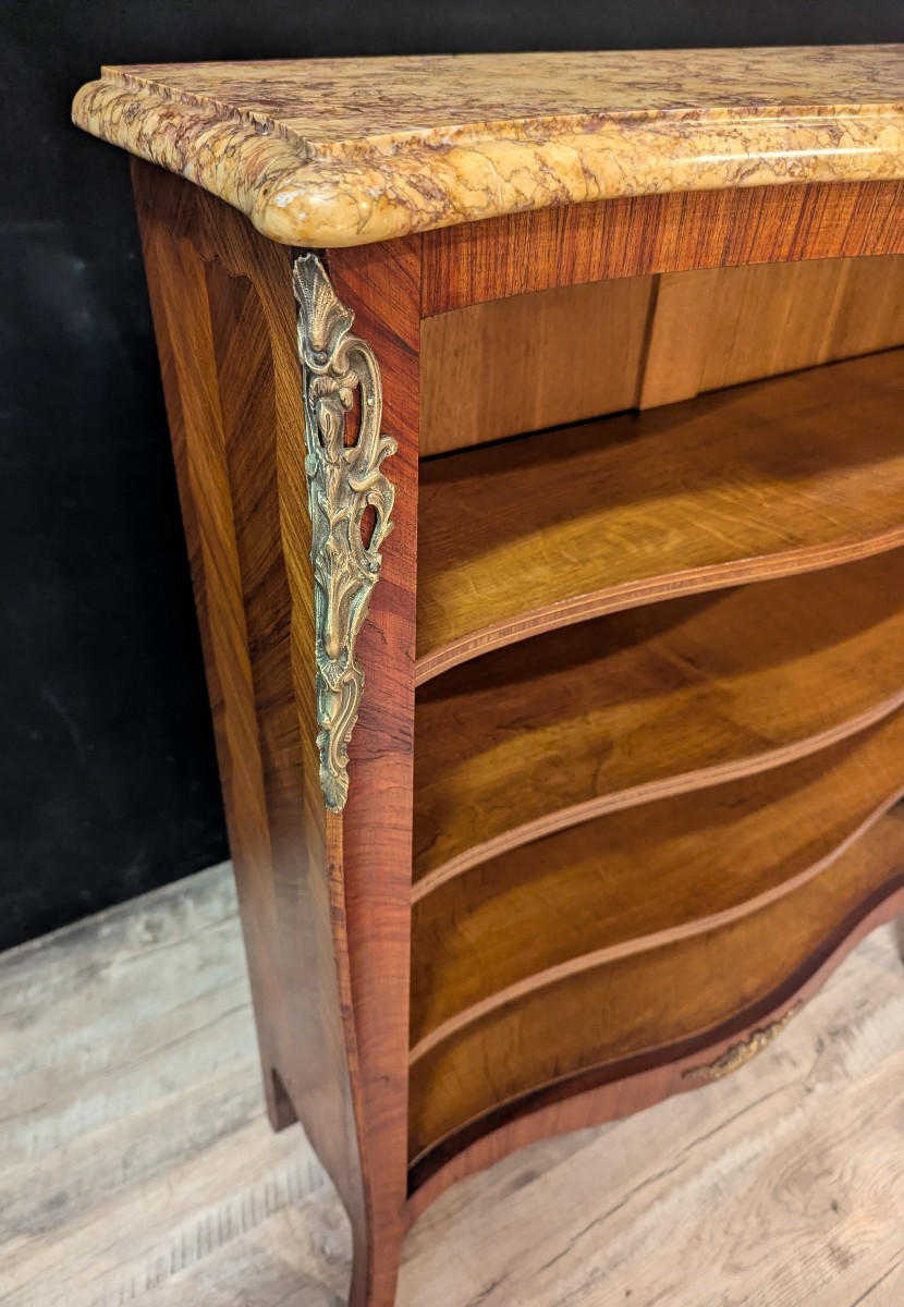 Louis XV Style Bookcase With Rosewood Marquetry And Marble Top-photo-3