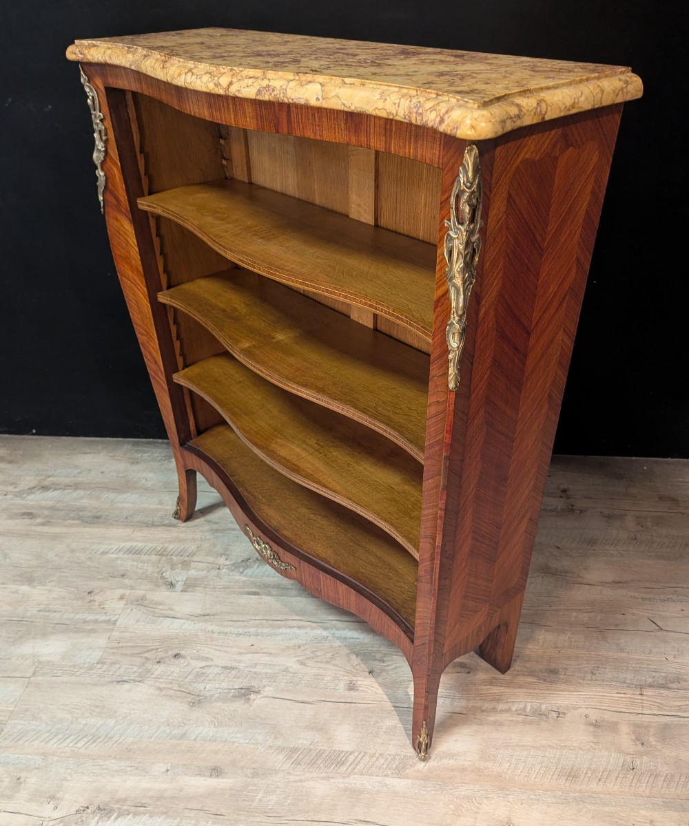 Louis XV Style Bookcase With Rosewood Marquetry And Marble Top-photo-1