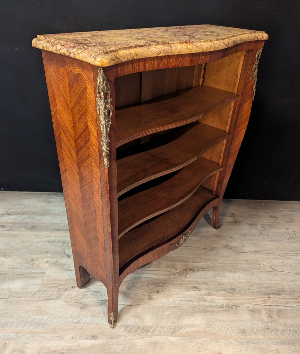 Louis XV Style Bookcase With Rosewood Marquetry And Marble Top-photo-2