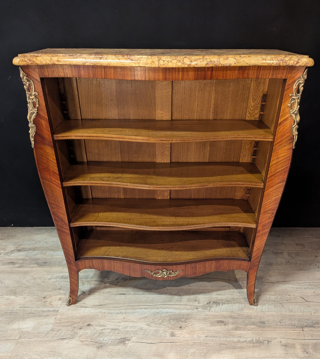 Louis XV Style Bookcase With Rosewood Marquetry And Marble Top