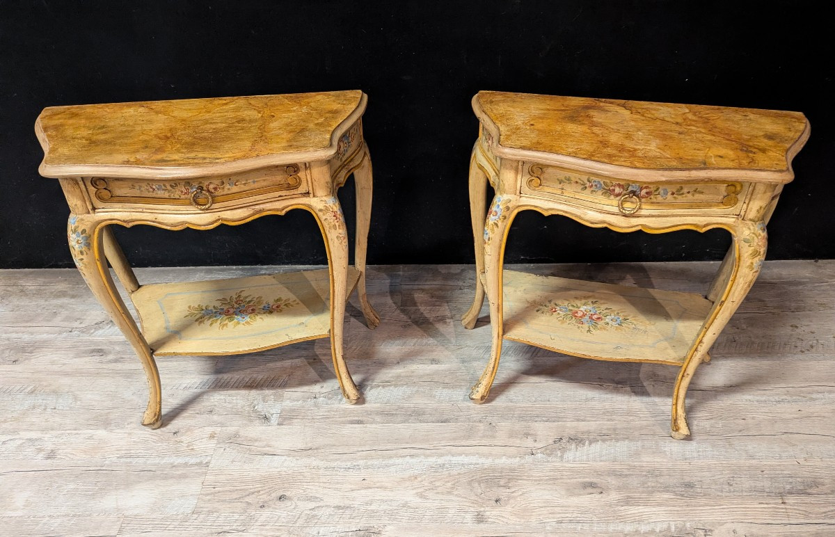 Pair Of Italian Bedside Tables Painted In The Louis XV Style