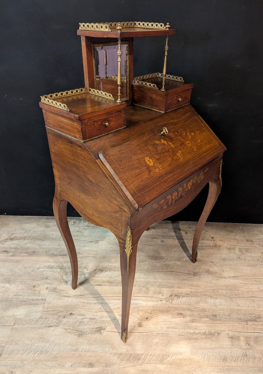 Petit secrétaire de style Louis XV en bois de rose-photo-2