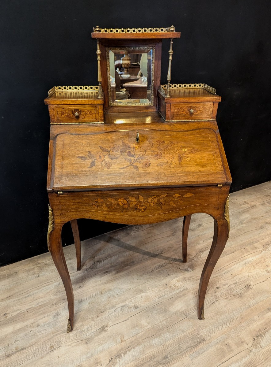 Petit secrétaire de style Louis XV en bois de rose-photo-3