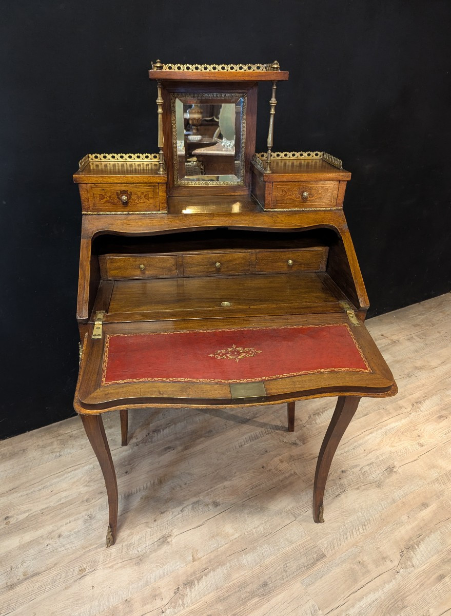 Petit secrétaire de style Louis XV en bois de rose-photo-4