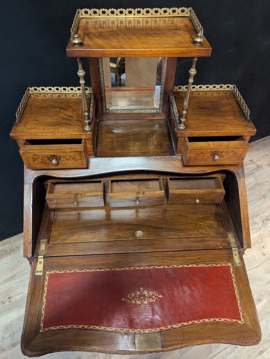 Petit secrétaire de style Louis XV en bois de rose-photo-1