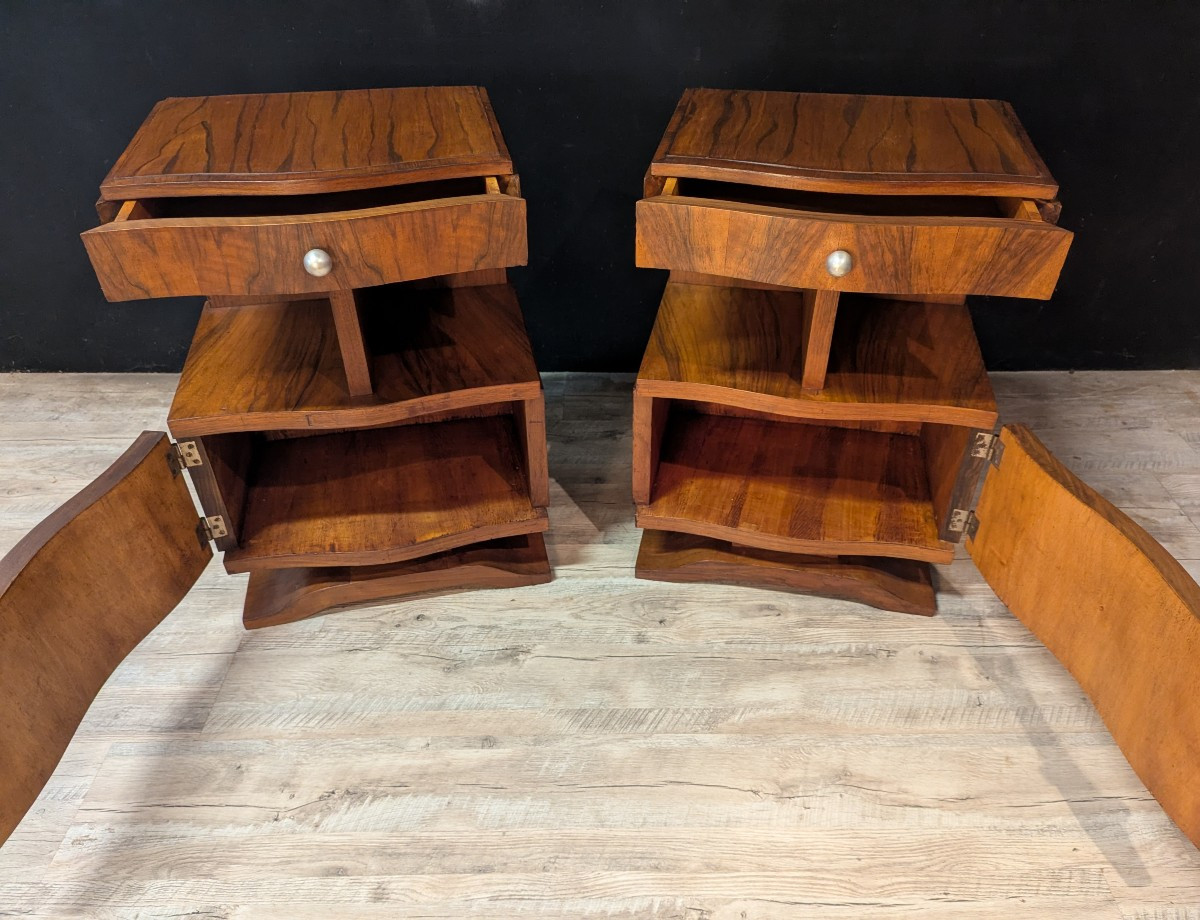 Paire de chevets Art Déco en noyer droit et gauche-photo-2