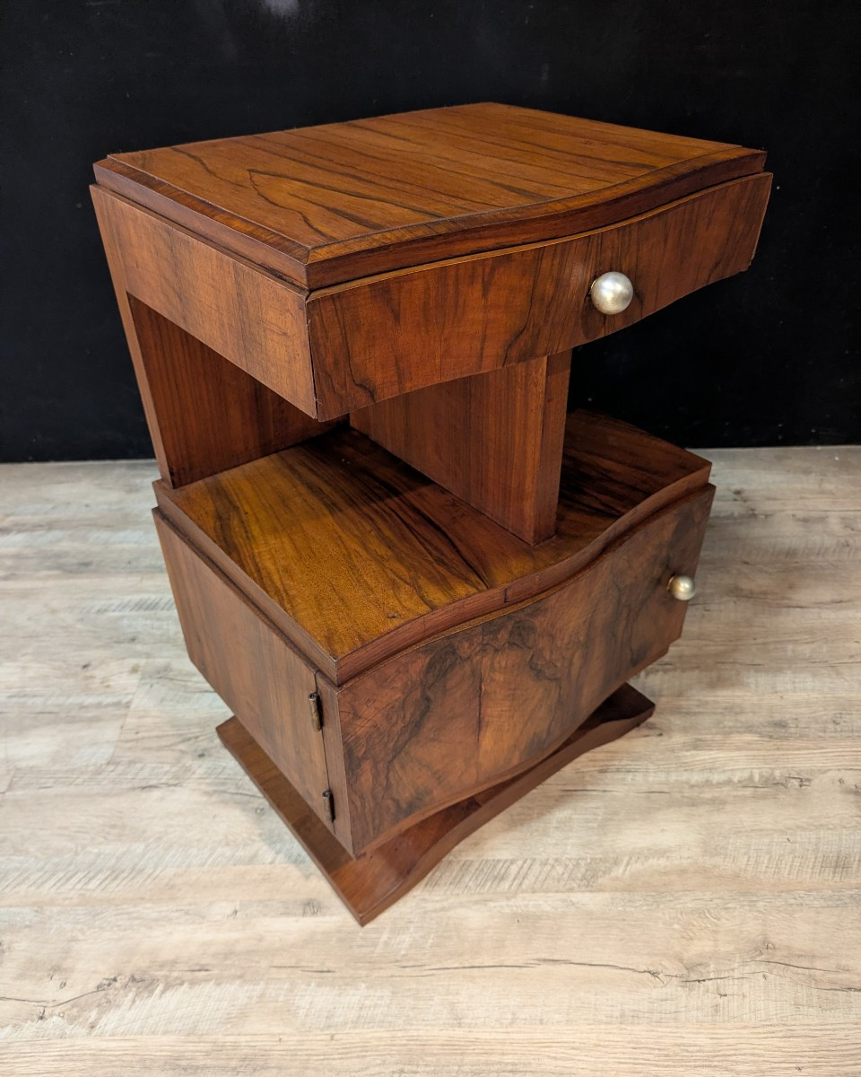 Paire de chevets Art Déco en noyer droit et gauche-photo-1