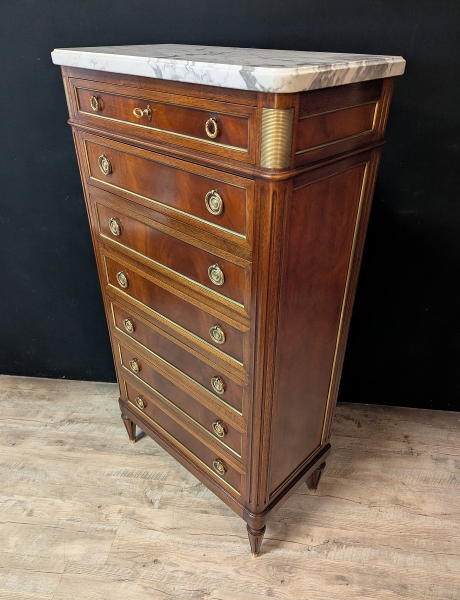 Semainier Louis XVI en acajou avec marbre-photo-2