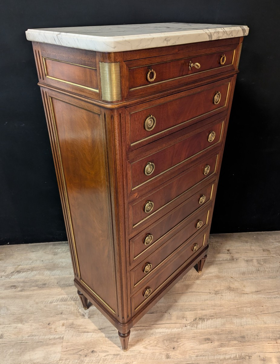 Semainier Louis XVI en acajou avec marbre-photo-3