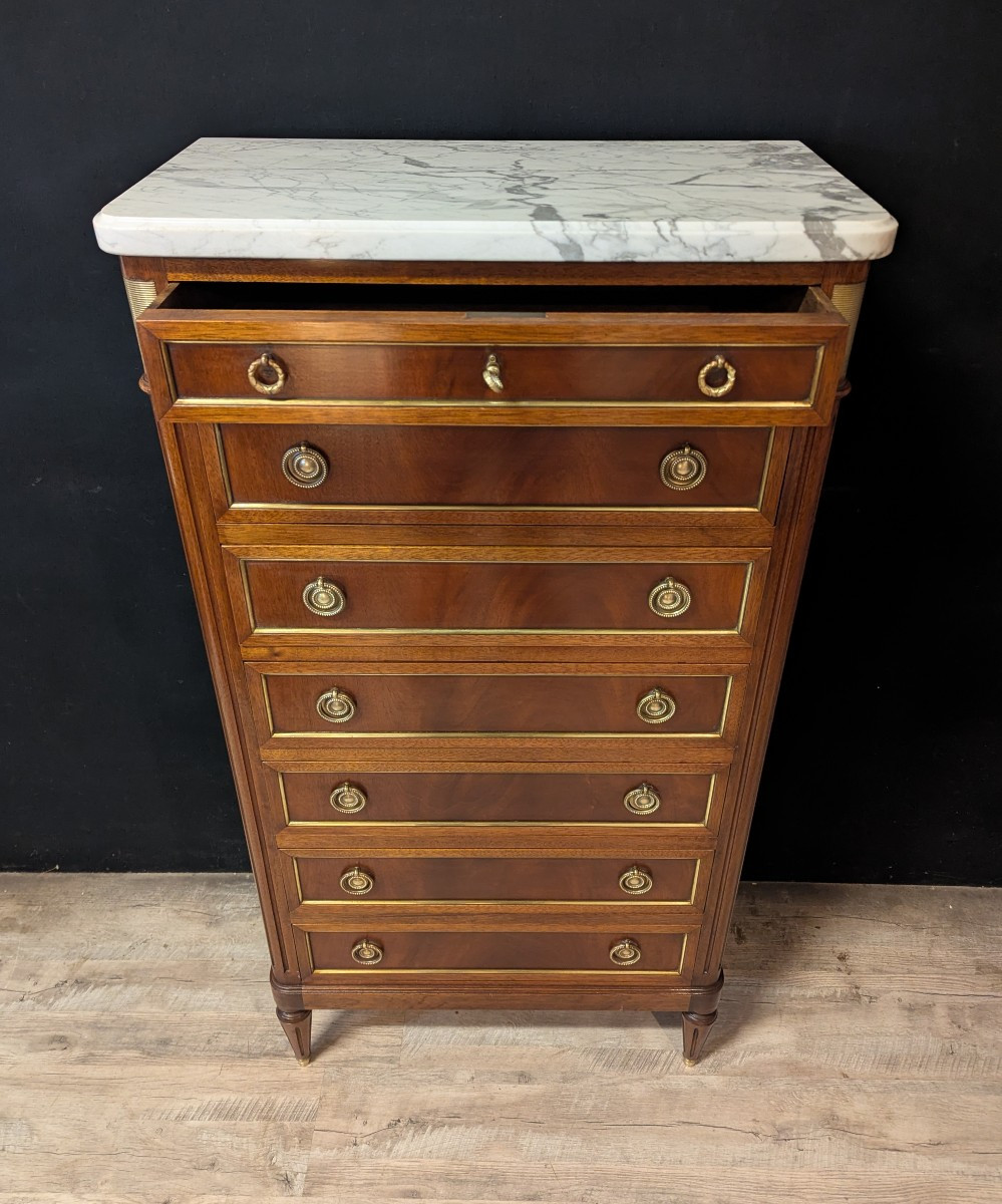 Semainier Louis XVI en acajou avec marbre-photo-4