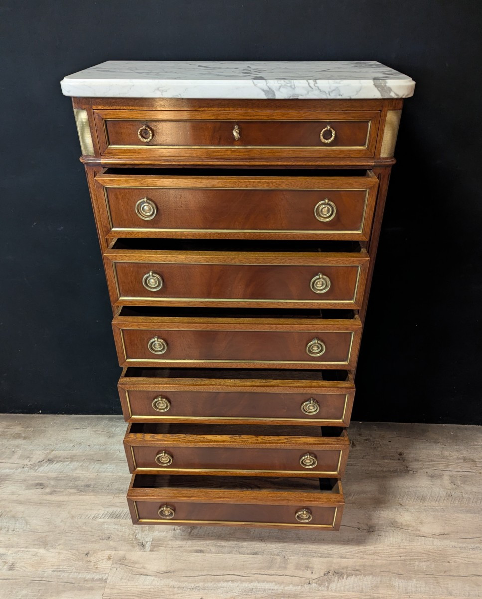 Semainier Louis XVI en acajou avec marbre-photo-1