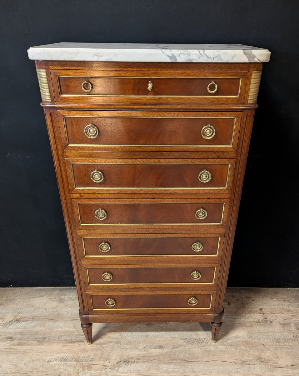 Semainier Louis XVI en acajou avec marbre-photo-2