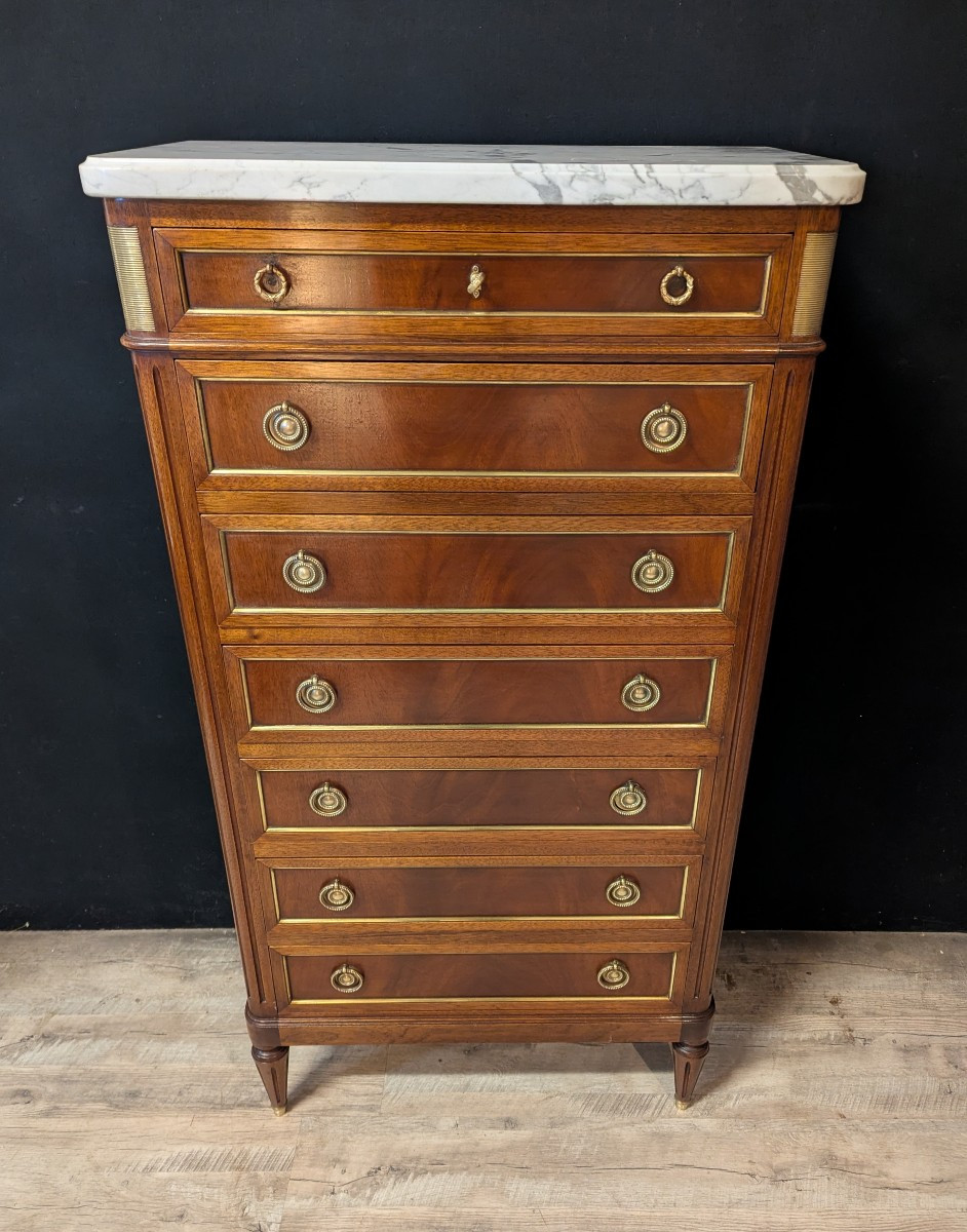 Semainier Louis XVI en acajou avec marbre