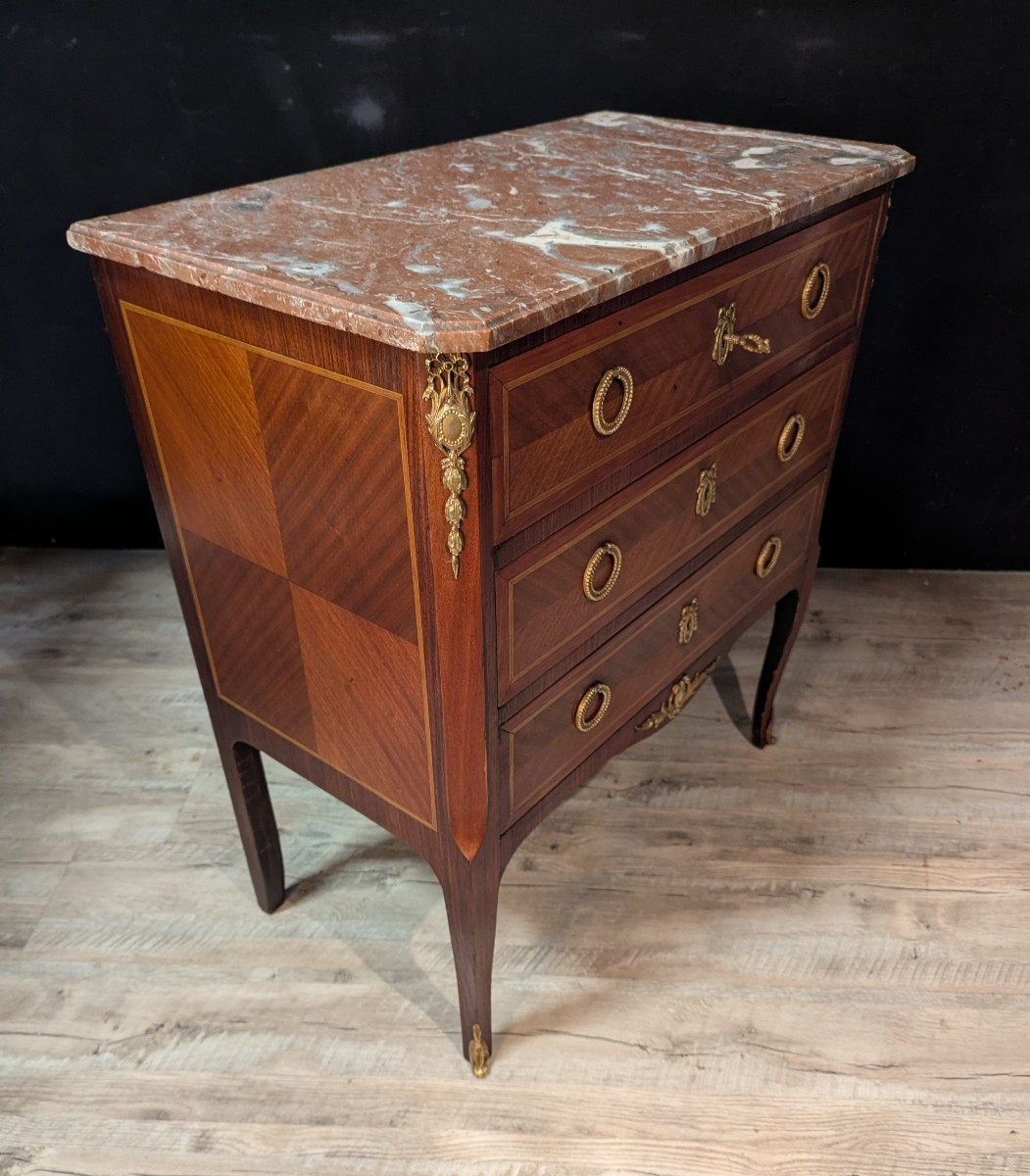 Commode Louis XV en bois de rose avec marbre-photo-3