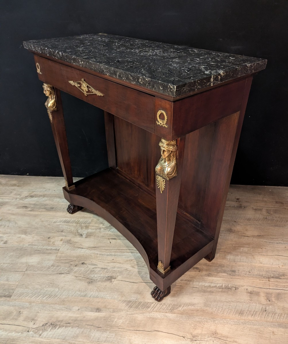 Console Empire à cariatides, dessus marbre-photo-2