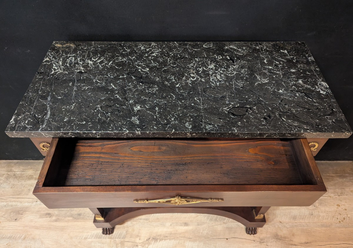 Console Empire à cariatides, dessus marbre-photo-4