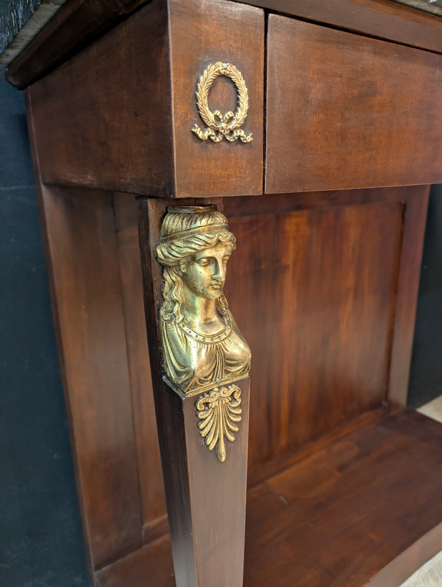 Console Empire à cariatides, dessus marbre-photo-1