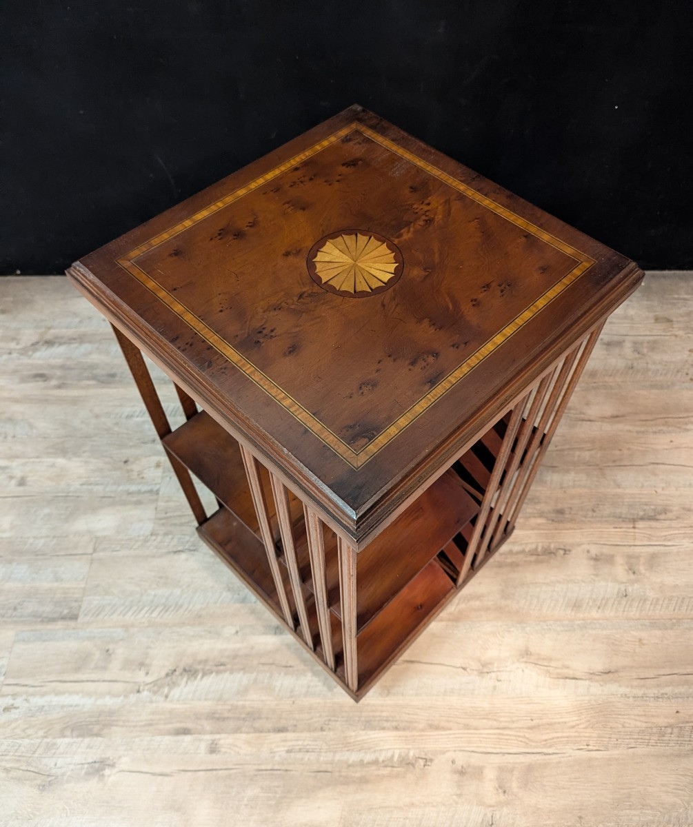 English Revolving Bookcase In Mahogany And Marquetry-photo-3