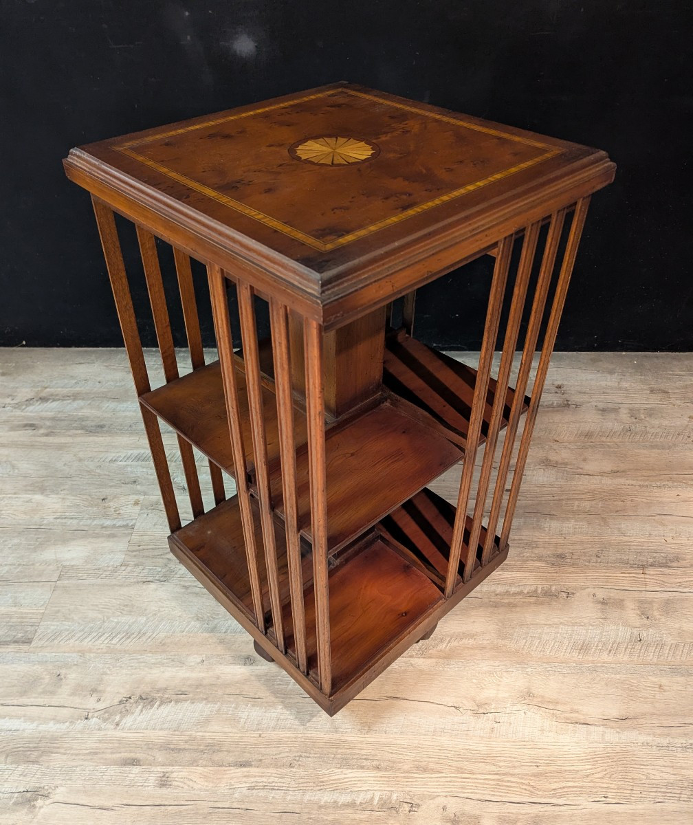 English Revolving Bookcase In Mahogany And Marquetry-photo-4