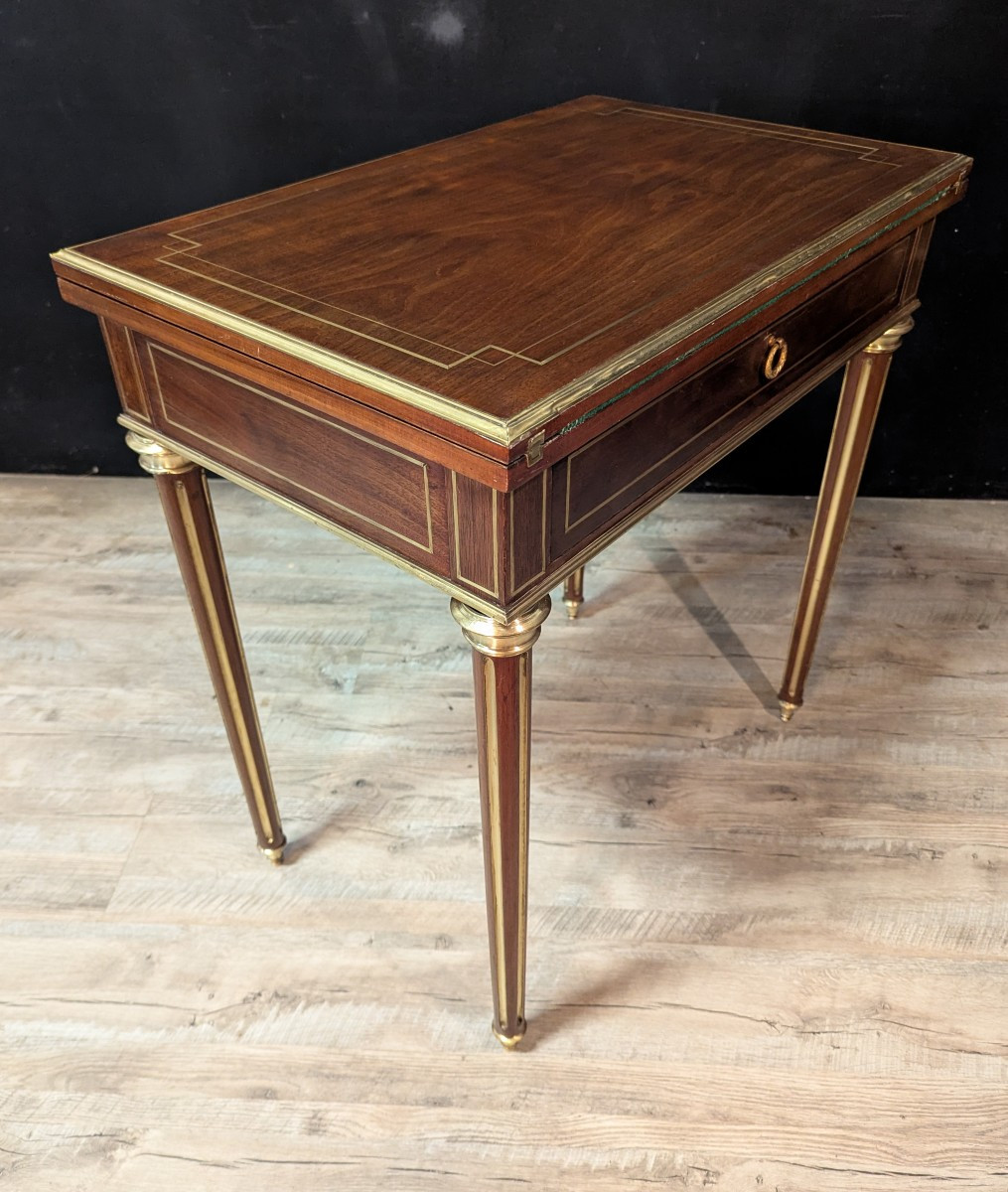 Louis XVI Transformable Game Table Mahogany And Gilded Brass-photo-3