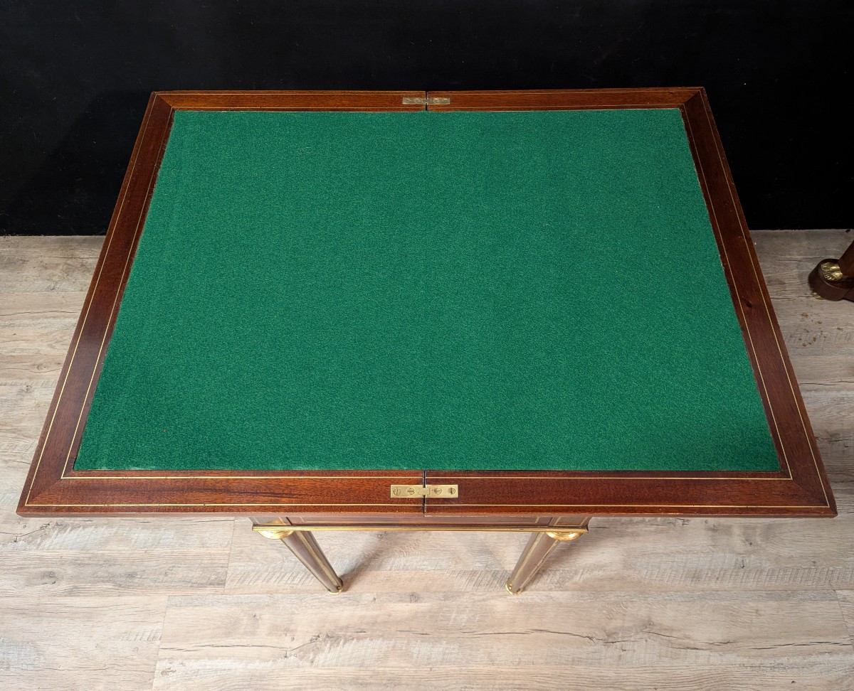 Louis XVI Transformable Game Table Mahogany And Gilded Brass-photo-3