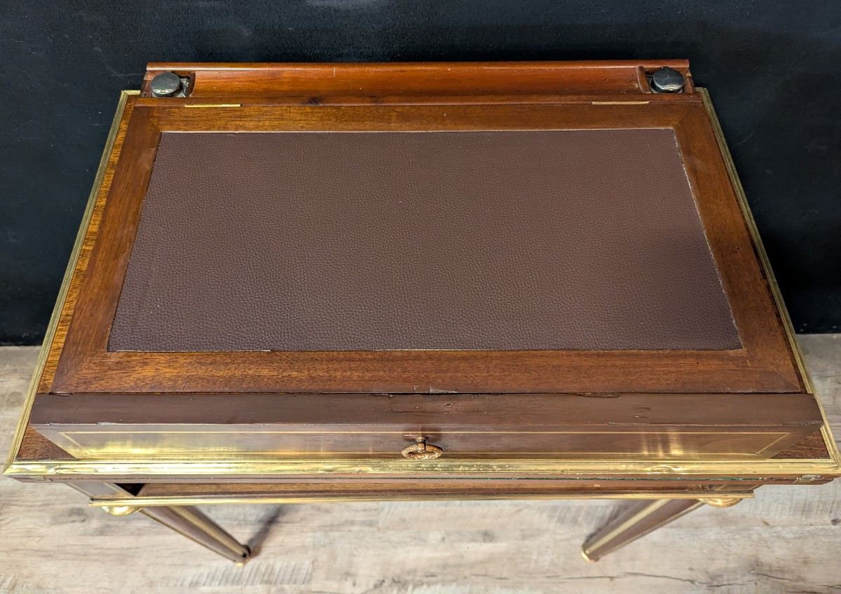 Louis XVI Transformable Game Table Mahogany And Gilded Brass-photo-5