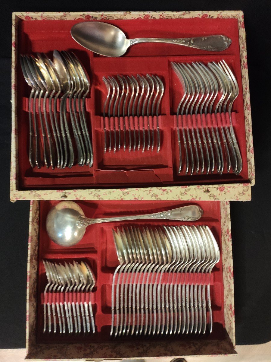 Housewife 74 Pieces In Silver Metal Louis XV Style-photo-2