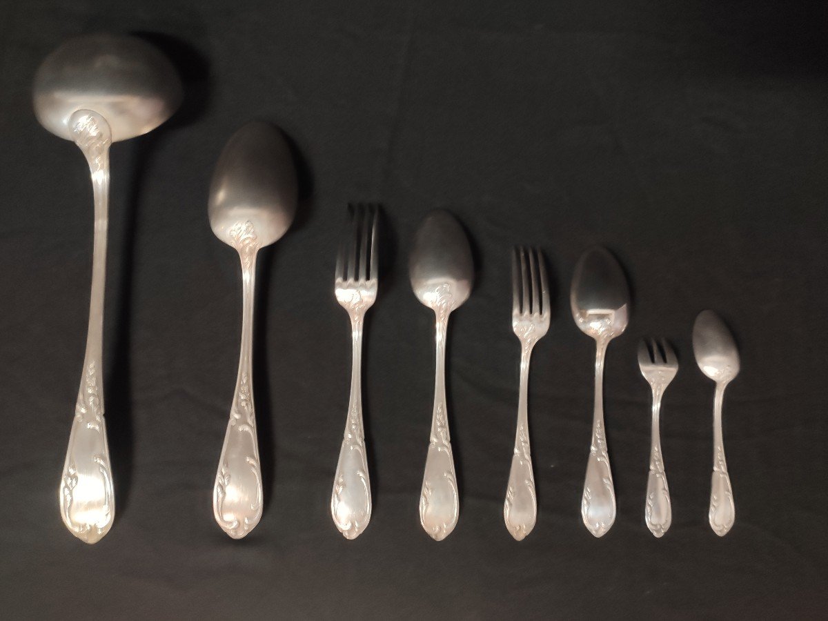 Housewife 74 Pieces In Silver Metal Louis XV Style-photo-4